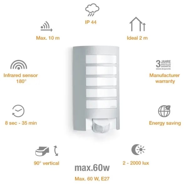 Steinel 657918 - Kültéri lámpa érzékelővel L12S 1xE27/60W/230V IP44