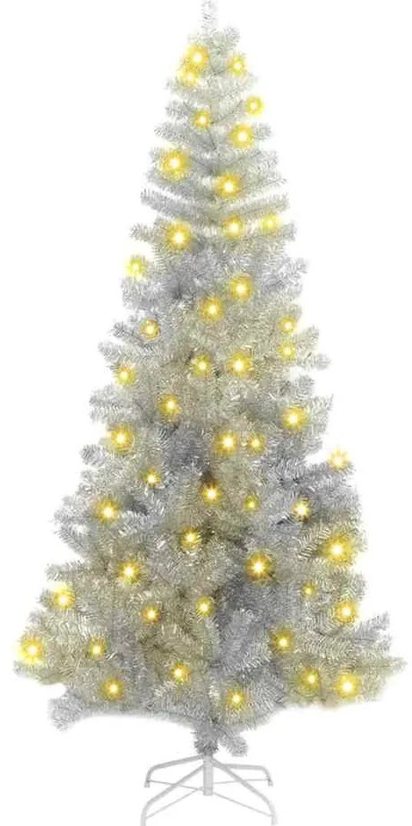 Mű karácsonyfák LED -es lámpákkal Ezüst 180 cm PET