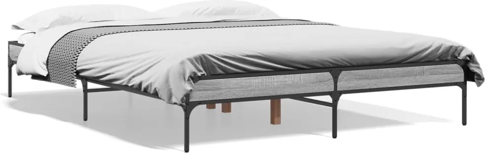 vidaXL szürke sonoma szerelt fa és fém ágykeret 150 x 200 cm