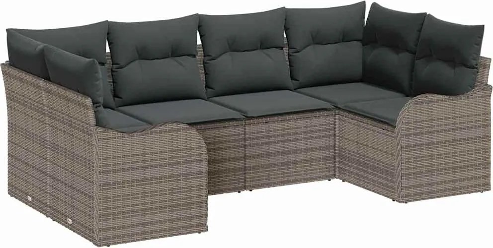 vidaXL Kerti Kanapé Szett párnával 6 pcs Szürke Poli rattan
