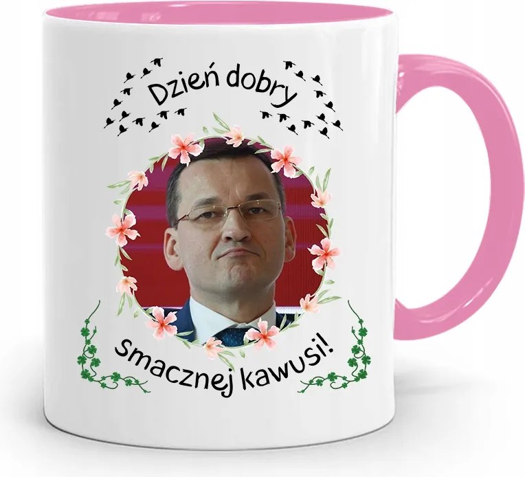 Rózsaszín Politikai Bögre Mateusz Morawiecki Miniszterelnök fényképes nyomtatással