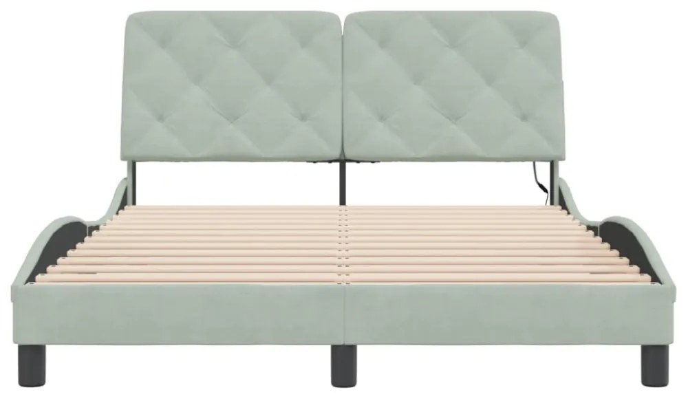 világosszürke bársony ágykeret LED-ekkel matrac nélkül 120 x 200 cm