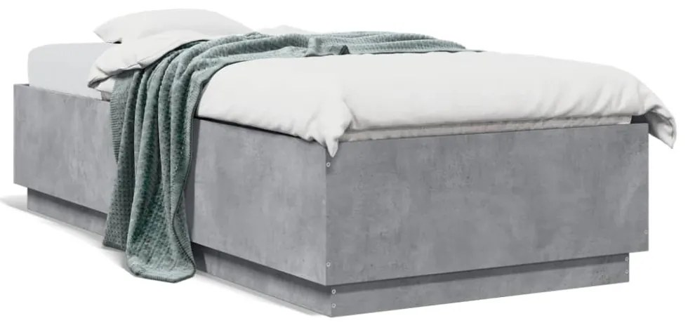 betonszürke szerelt fa ágykeret LED-del 90 x 200 cm