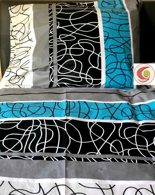 KÉK-FEKETE-SZÜRKE Pamut ágynemű DeLuxe Ágynemű mérete: 140x200 cm, A csomag tartalma: Készletcsomagolás