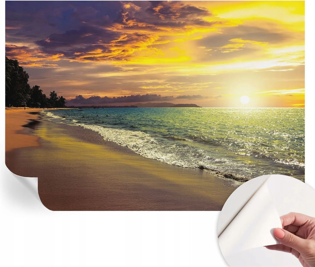 Dekoratív öntapadós fotótapéta irodába Tengerpart naplementekor 312x219 cm