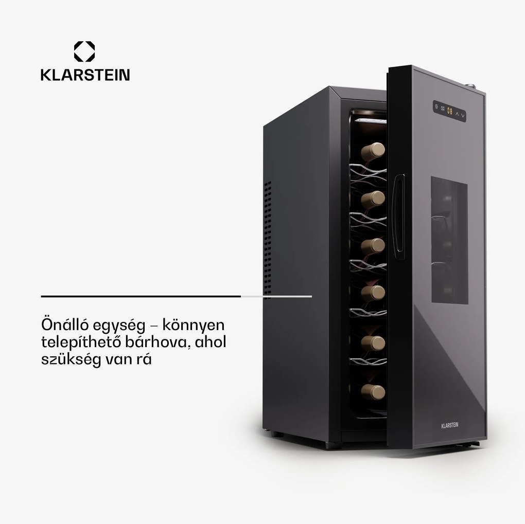 Klarstein Silent Vino 12 Uno Slim Borhűtő, 30 l / 12 palack 8-18 °C Érintős