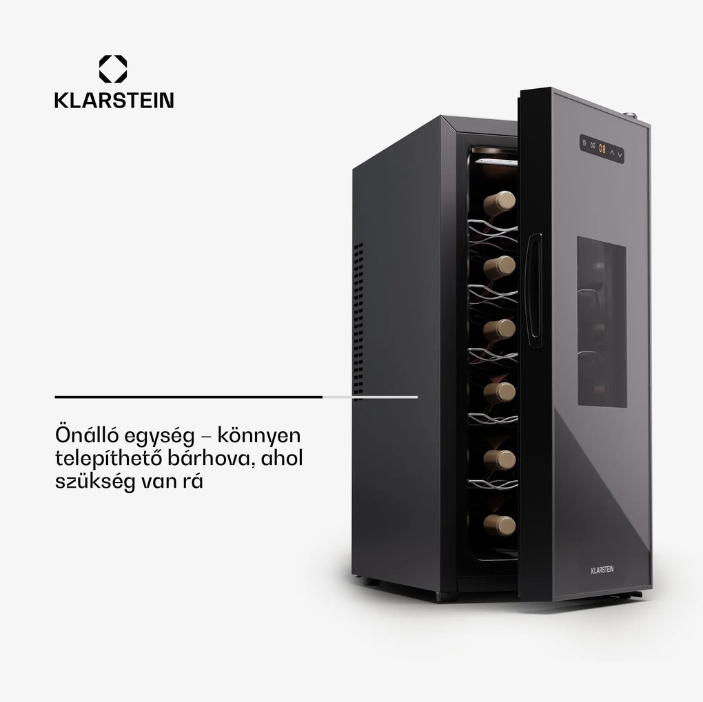 Klarstein Silent Vino 12 Uno Slim Borhűtő, 31 l / 12 palack 8-18 °C Érintős