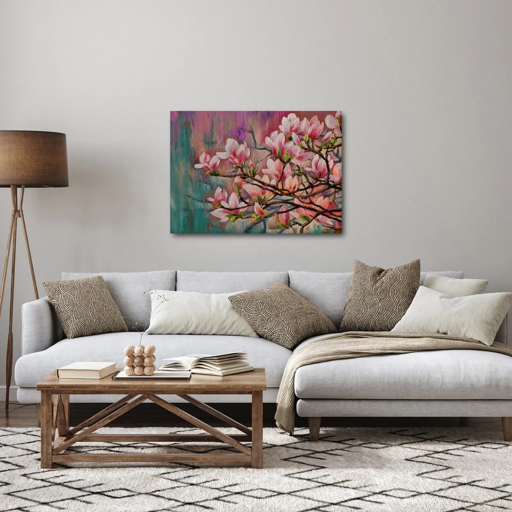 Kép - olajfestmény, virágzó Sakura (70x50 cm)