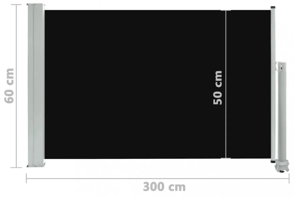 fekete kihúzható oldalsó terasz napellenző 60 x 300 cm