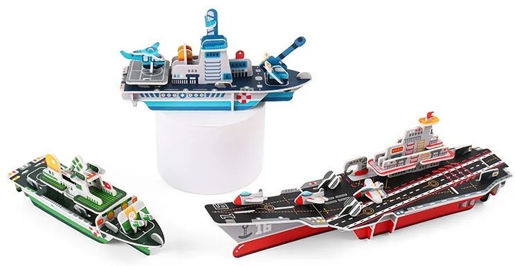 Procart 3D puzzle 3 repülőgép-anyahajóval, többszínű kartonpapírból