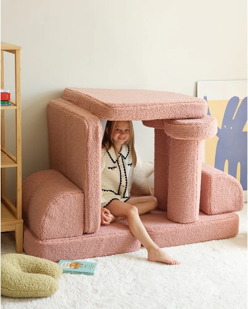 Rózsaszín buklé gyerek kanapé 132 cm Settee – Wigiwama