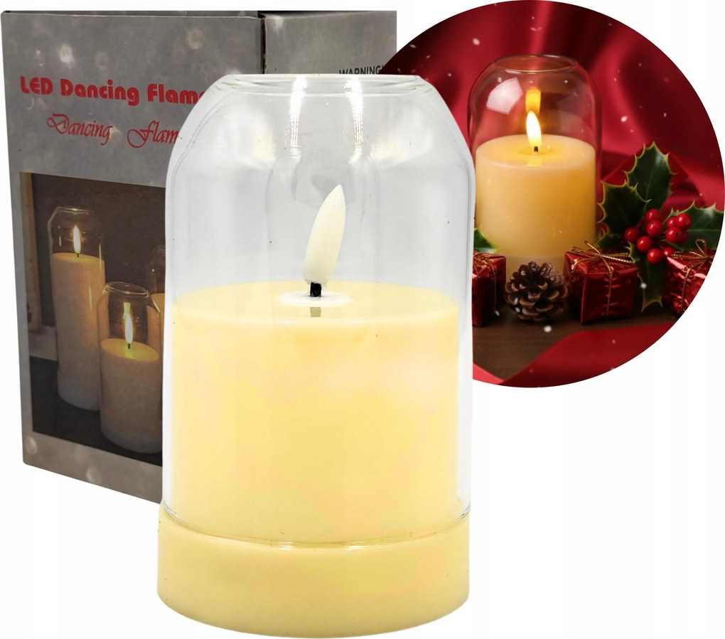 Led gyertya üvegben sima, ugráló lánggal Fehér 12 x 7,5 cm