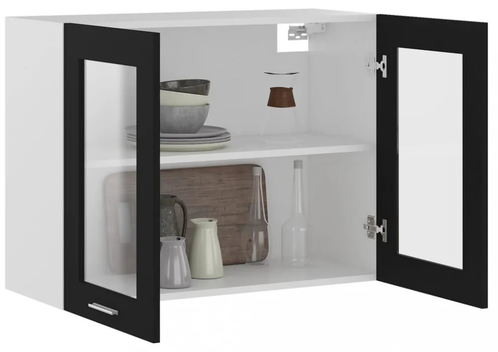 “Lyon” fekete szerelt fa függő üvegszekrény 80 x 31 x 60 cm