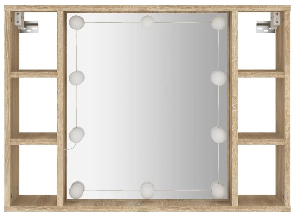 sonoma tölgy tükrös szekrény LED-ekkel 76 x 15 x 55 cm