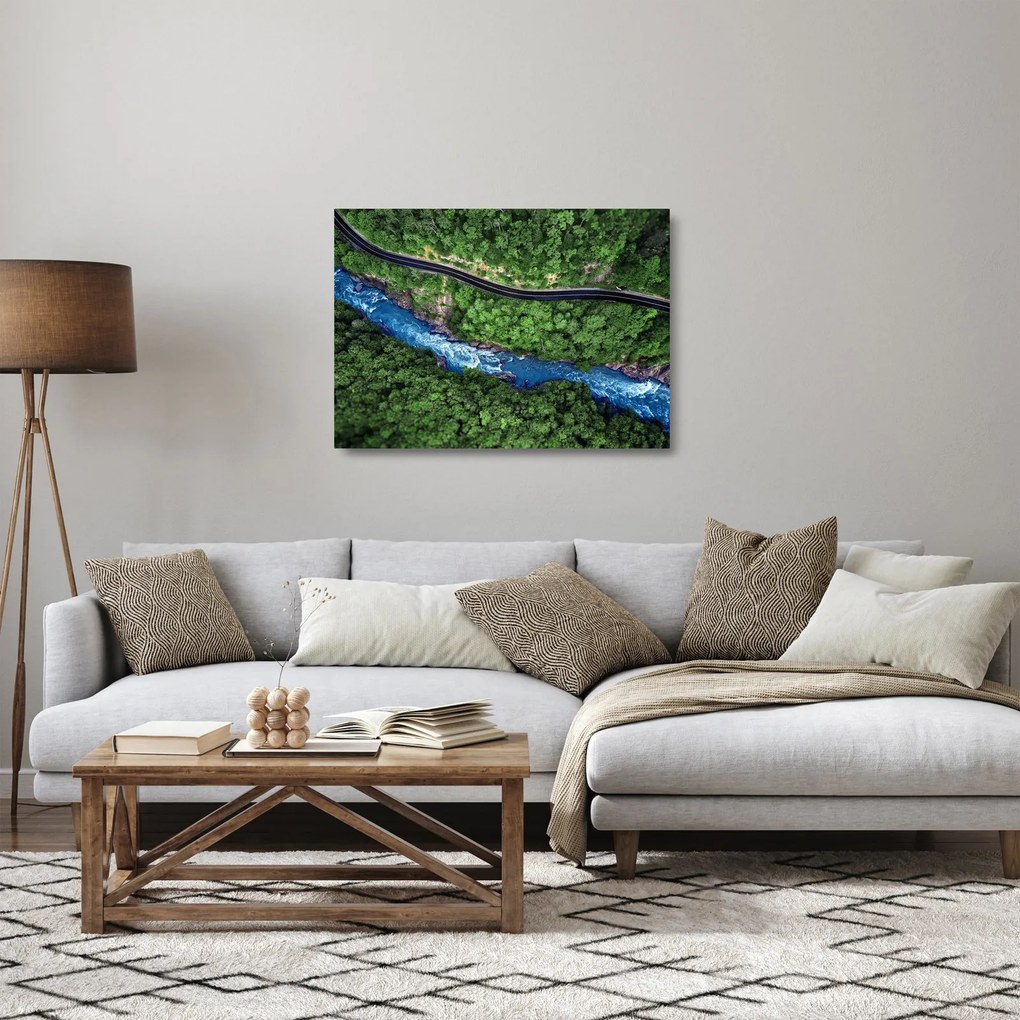 Kép - folyó a hegyek között, Kaukázus, Oroszország (üvegen) (70x50 cm)