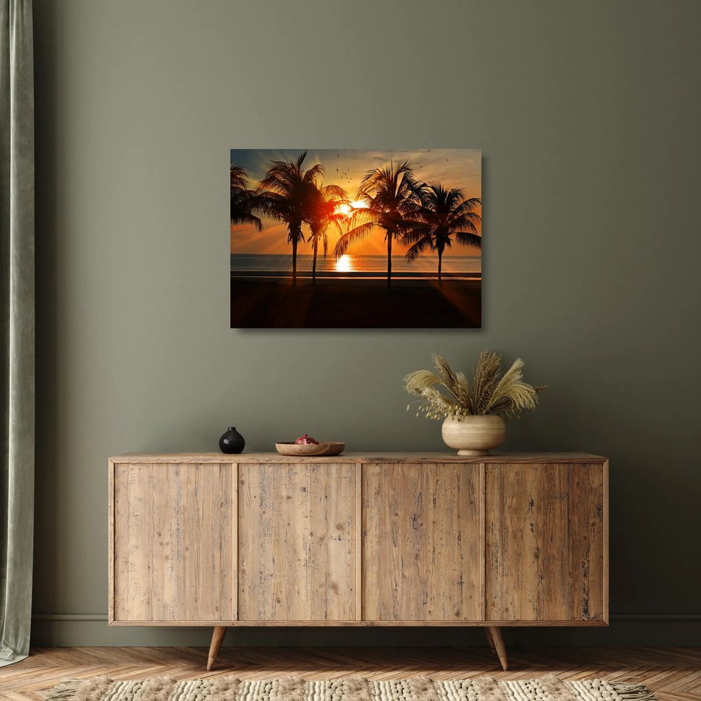 Pálmafa a naplementében képe (üvegen) (70x50 cm)