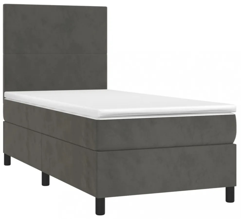 sötétszürke bársony rugós és LED-es ágy matraccal 80 x 200 cm