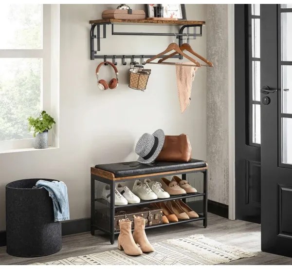 NATE falra szerelhető fogas polccal, barna/fekete