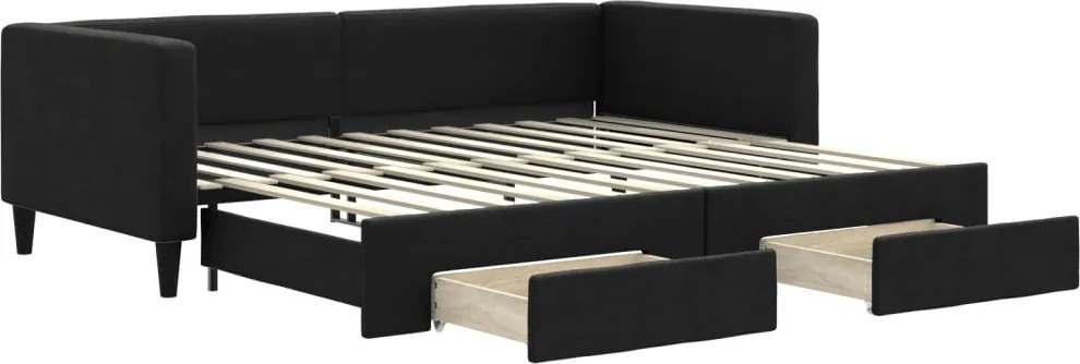 vidaXL fekete kihúzható szövet heverő fiókokkal 90 x 200 cm