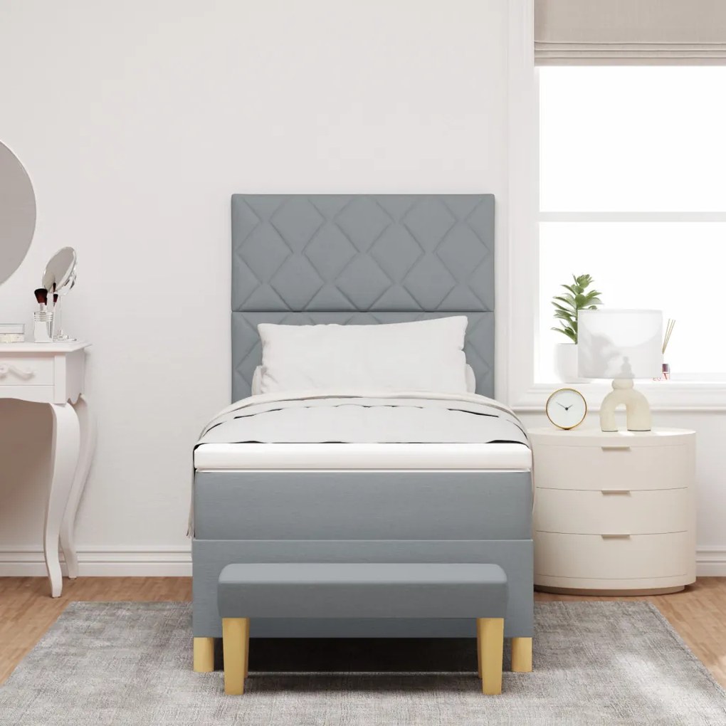 Box Spring Ágy Matraccal & Pad Világosszürke 90x190 cm Szövet