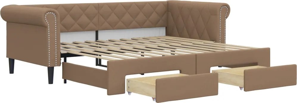 vidaXL cappuccino színű kihúzható műbőr heverő fiókkal 90 x 200 cm