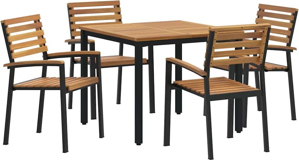 vidaXL Kert étkező szett 5 pcs Fekete Tömör Akácfa