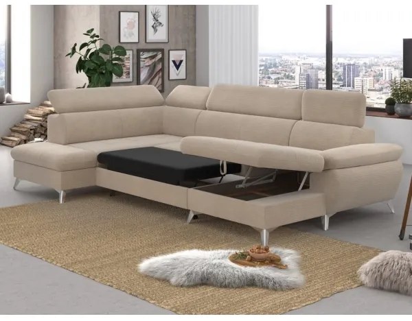 CATANIA U alakú, balos, tárolós sarokkanapé, bézs