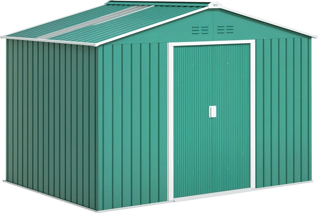 Outsunny Kertiszerszám Tároló Sátor Külső 4,9 m² 277x195x192 cm Kerthez Kiváló Minőségű, Változó Ajtóval, Üvegszálas Tetőmegerősítéssel (Padló NEM Tar