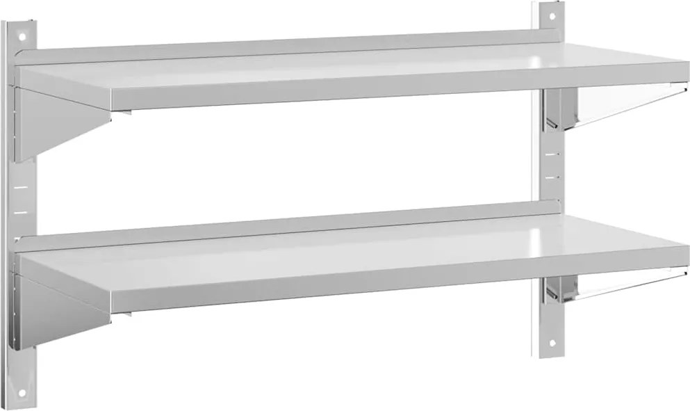 vidaXL 2 szintes ezüst rozsdamentes acél fali polc 100 x 40 x 60 cm