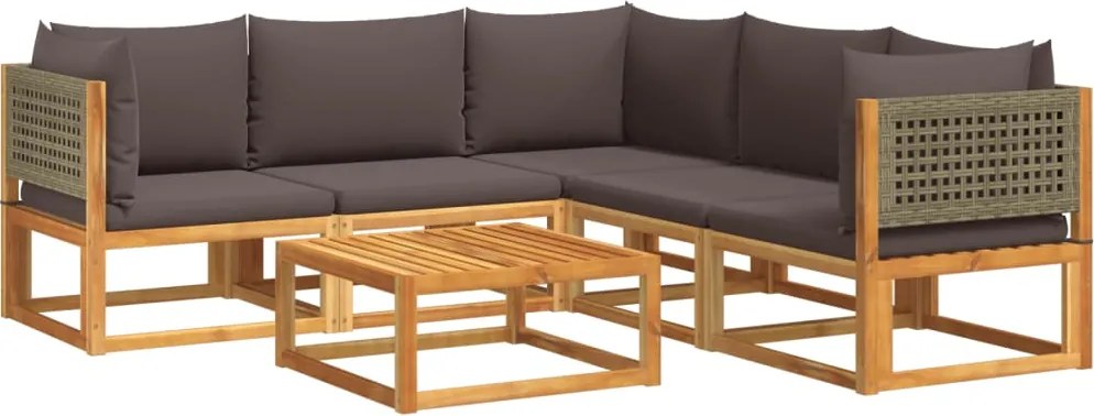 vidaXL 6 darabos akácfa és rattan kerti kanapégarnitúra párnákkal