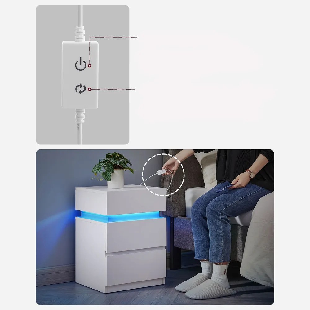 DAVY éjjeliszekrény világítással, 40x35x55cm, fehér Vasagle