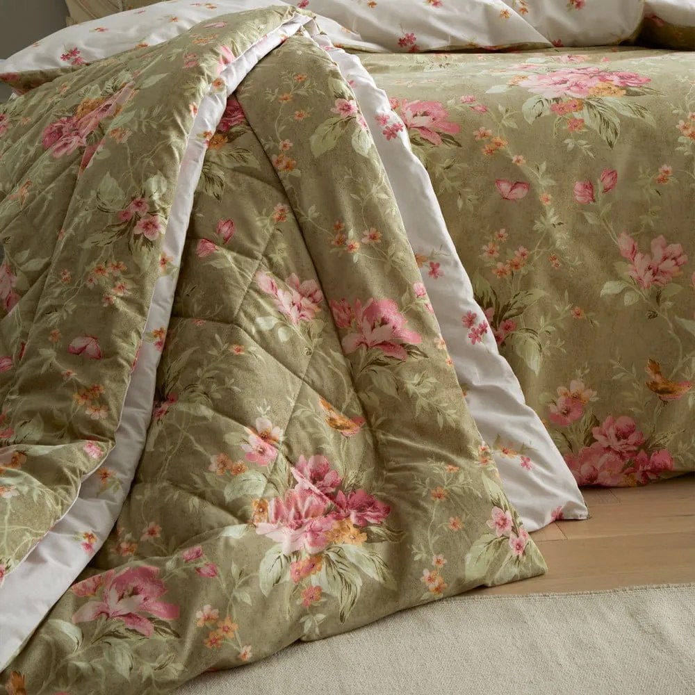 Zöld steppelt ágytakaró 200x200 cm Penelope Floral – Catherine Lansfield