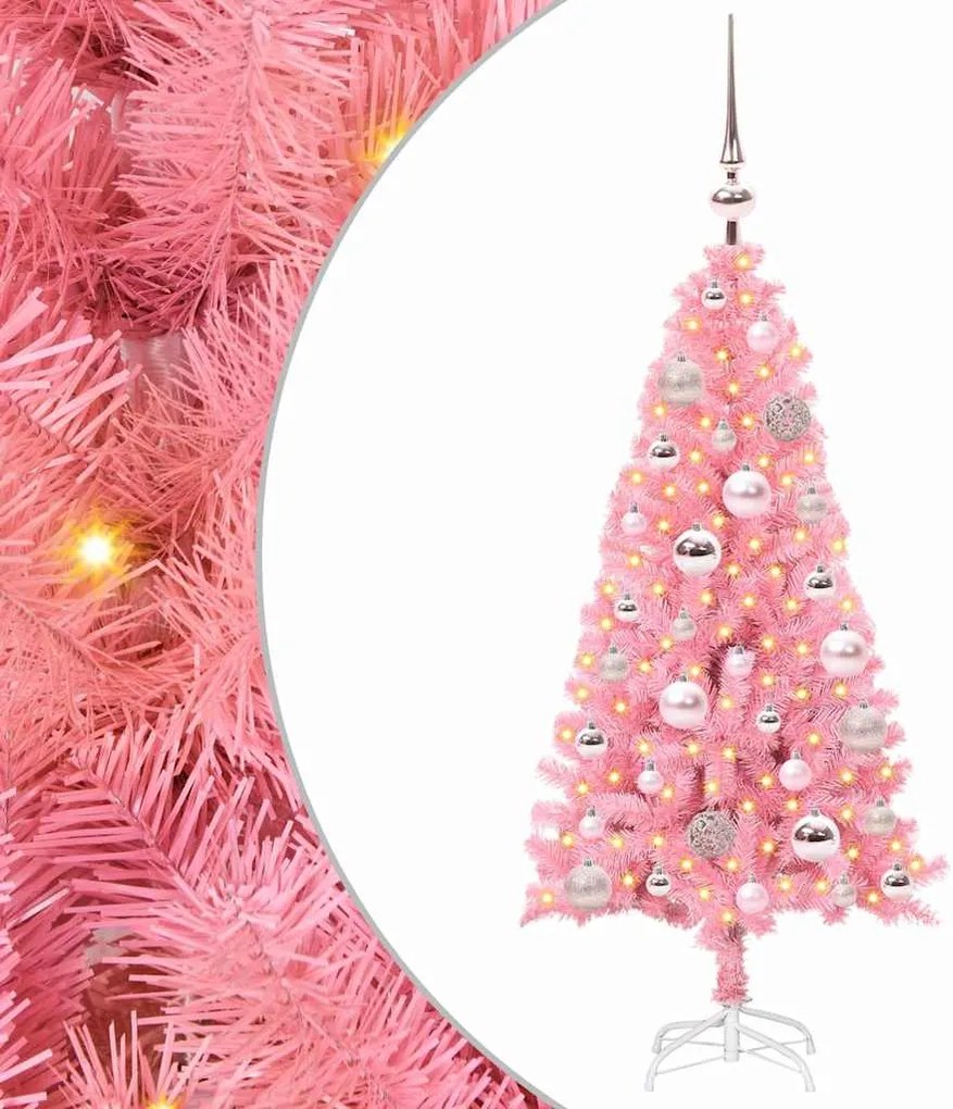 vidaXL Karácsonyfa 150 LED-del állvánnyal Rózsaszín 120 cm PVC