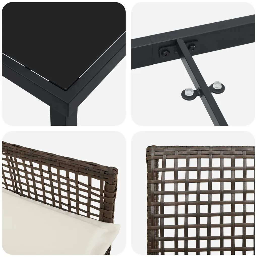 5 Darabos Kerti Étkezőszett Párnákkal Barna Polyrattan