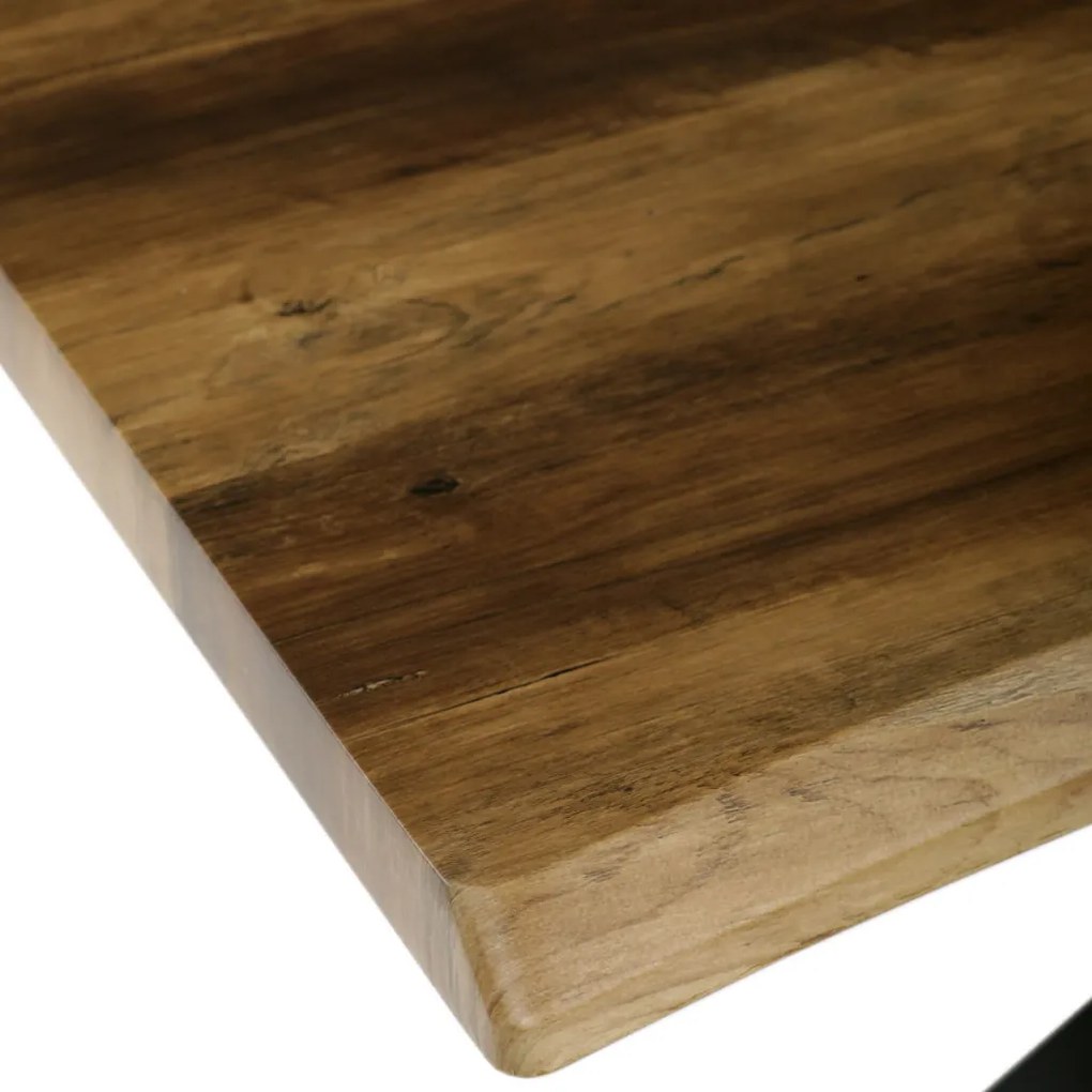 Masă de sufragerie, 180x90x75 cm, blat MDF, decor lemn învechit, picioare metalice in forma de stea