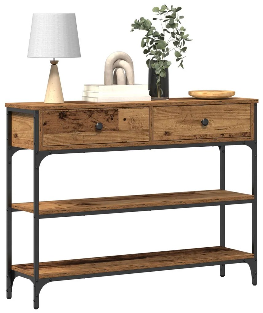 Konzol Asztal Régi Fa 100x25x75 cm Mérnöki Fa és Acél