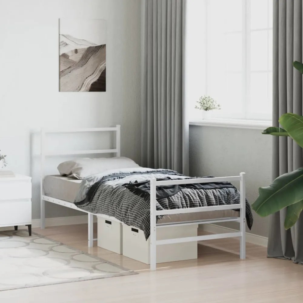 fehér fém ágykeret fej- és lábtámlával 80 x 200 cm