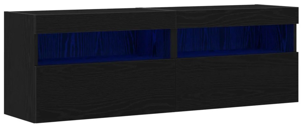 TV faliszekrény LED világítással 2 db Fekete tölgy 60x30x40 cm