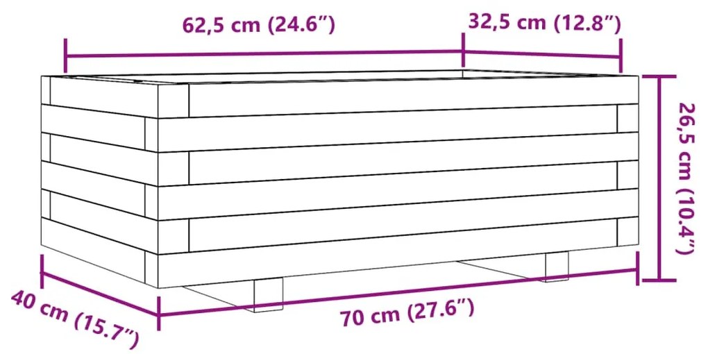 impregnált fenyőfa kerti virágláda 70x40x26,5 cm