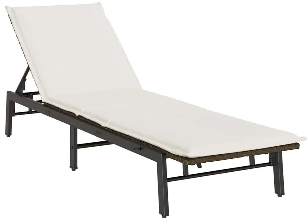 Barna polyrattan napozóágy párnával