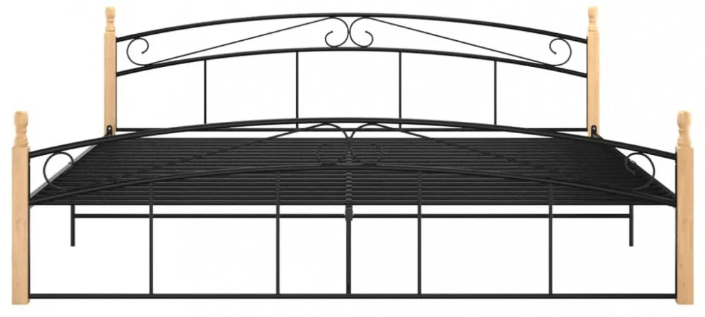 fekete fém és tömör tölgyfa ágykeret 200 x 200 cm