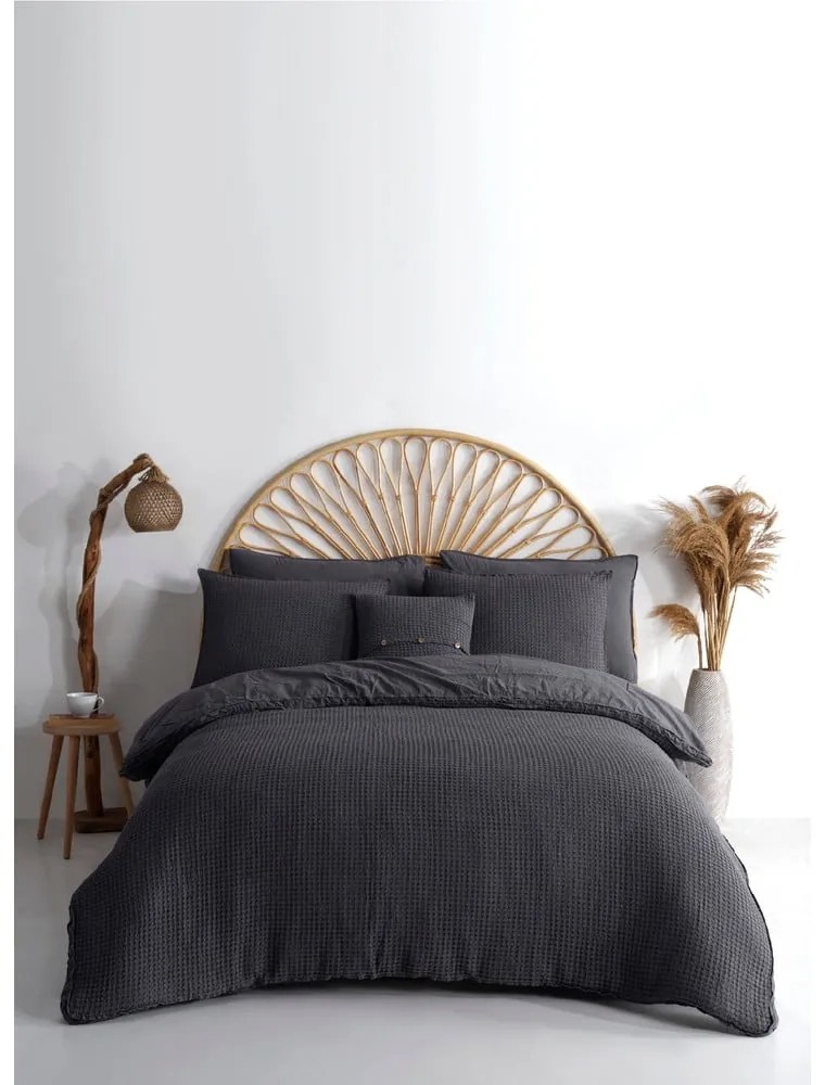 Antracitszürke kétszemélyes-hosszabbított renforcé pamut ágyneműhuzat 240x220 cm Waffle Striped – Mila Home Luxury