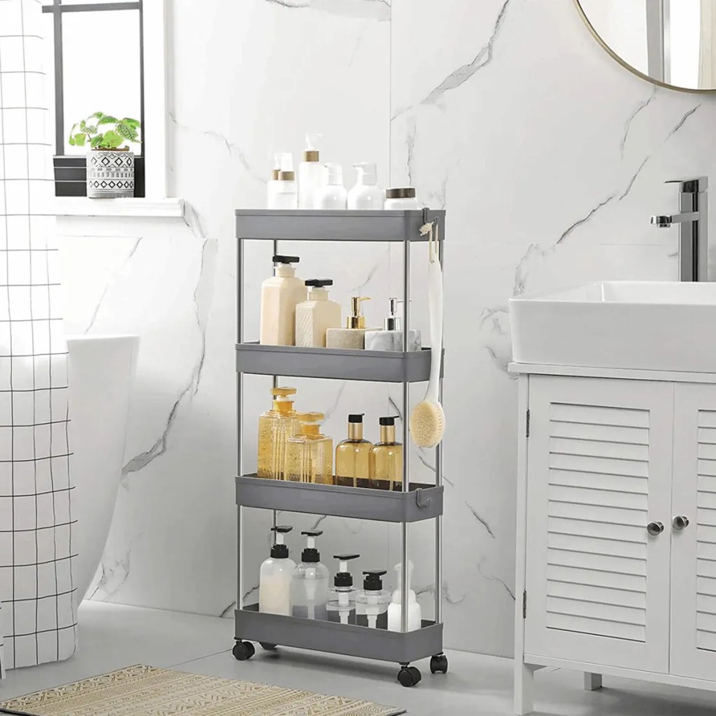 Pojízdný úložný vozík, plast, šedá, APV-E1008 GREY
