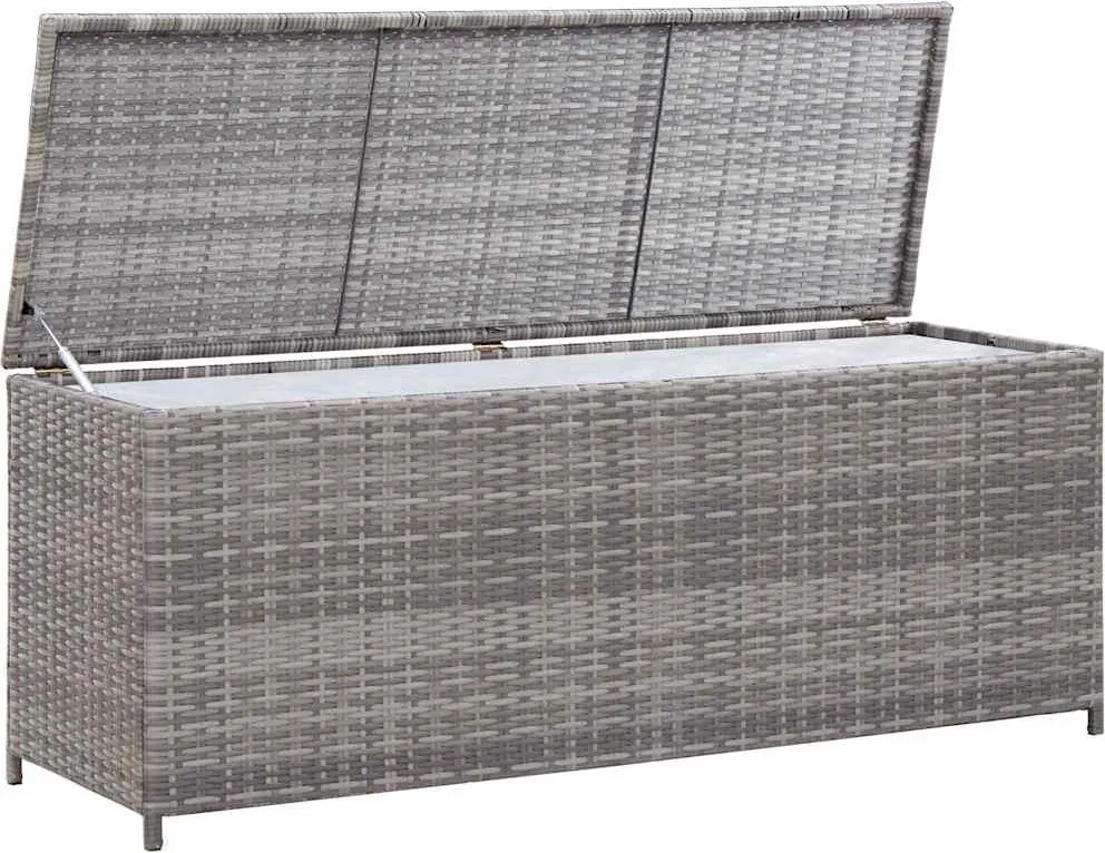 Szürke Polyrattan Kerti Tárolóláda 150 X 50 X 60 Cm