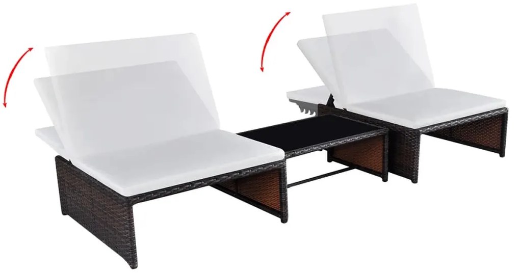 2 db barna polyrattan dönthető kerti szék asztallal