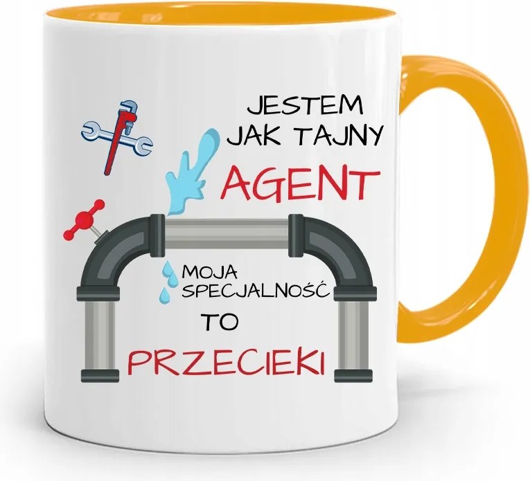 Sárga Bögre Ajándék Vízvezeték Szerelőnek Titkos Ügynök fényképes nyomtatással