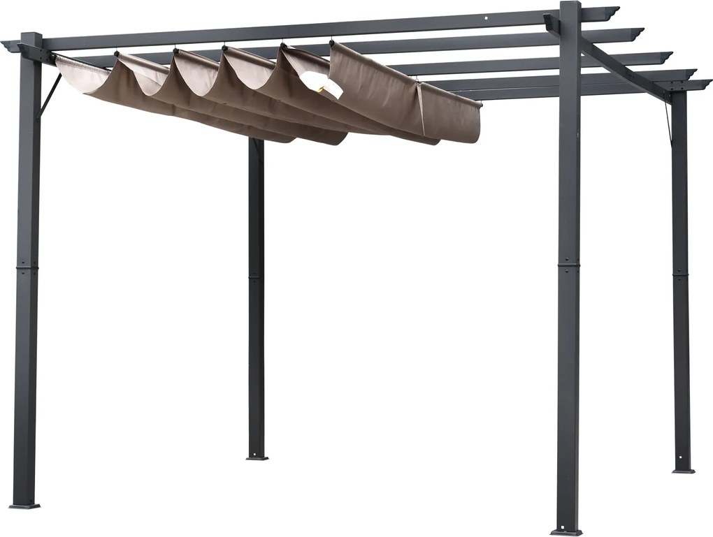 Outsunny Pergola Pavilon Teraszborító Gördülő Napernyővel Alumínium Sötétszürke + Kávébarna 3x3x2,23 m | Aosom