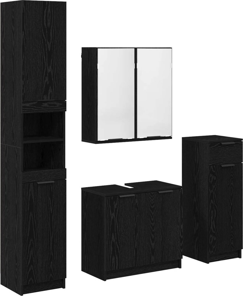 vidaXL Fürdőszoba bútor szett fiókkal 4 pcs Fekete tölgy Faanyag