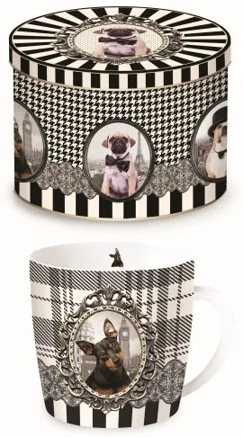 Porcelánbögre fémdobozban 250ml, Barocco Dogs B