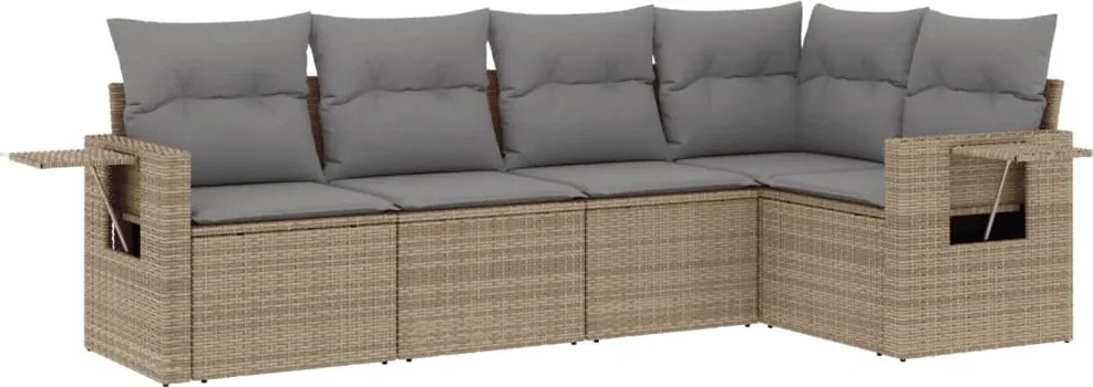vidaXL 5 részes bézs polyrattan kerti ülőgarnitúra párnákkal